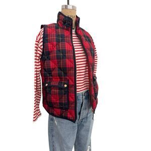 J. Crew Excursion Down Vest Tartan Buffalo Plaid Red Navy Pockets Medium